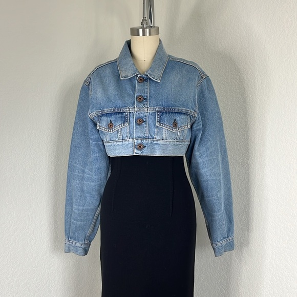 Off-White Virgil Abloh Cropped Denim Jacket 'Handmade' Applique Jean Jacket - Picture 5 of 16